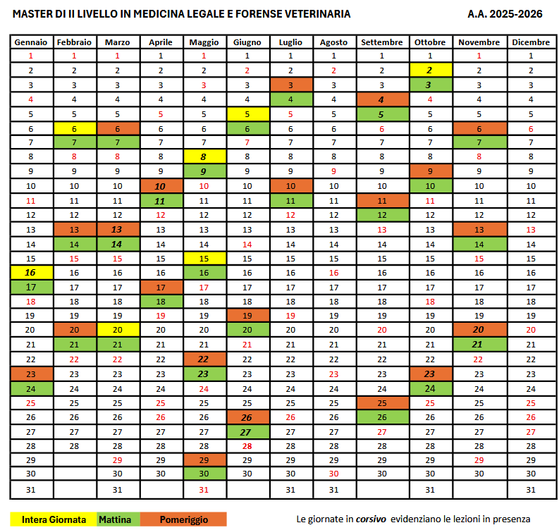 Calendario didattico A.A. 2025/2026