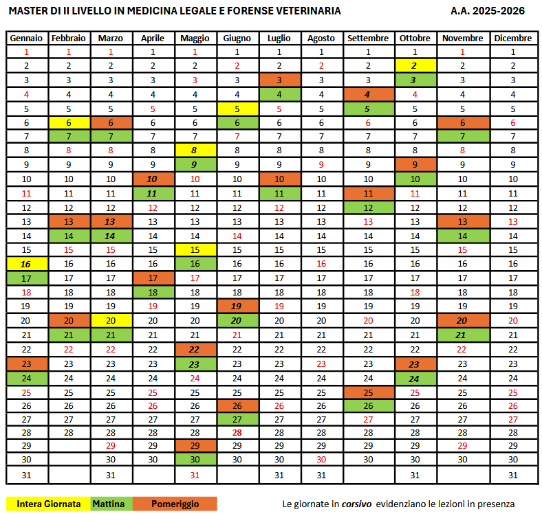Calendario didattico A.A. 2025/2026